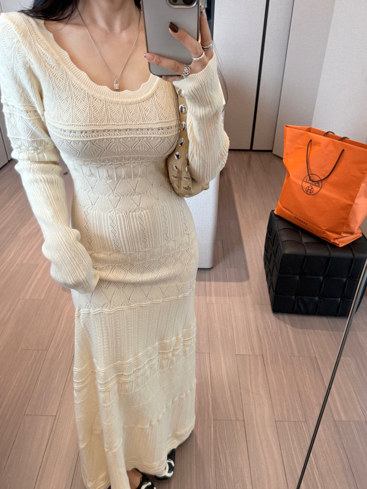 【dress】ロングアイレットニットワンピース Q9189