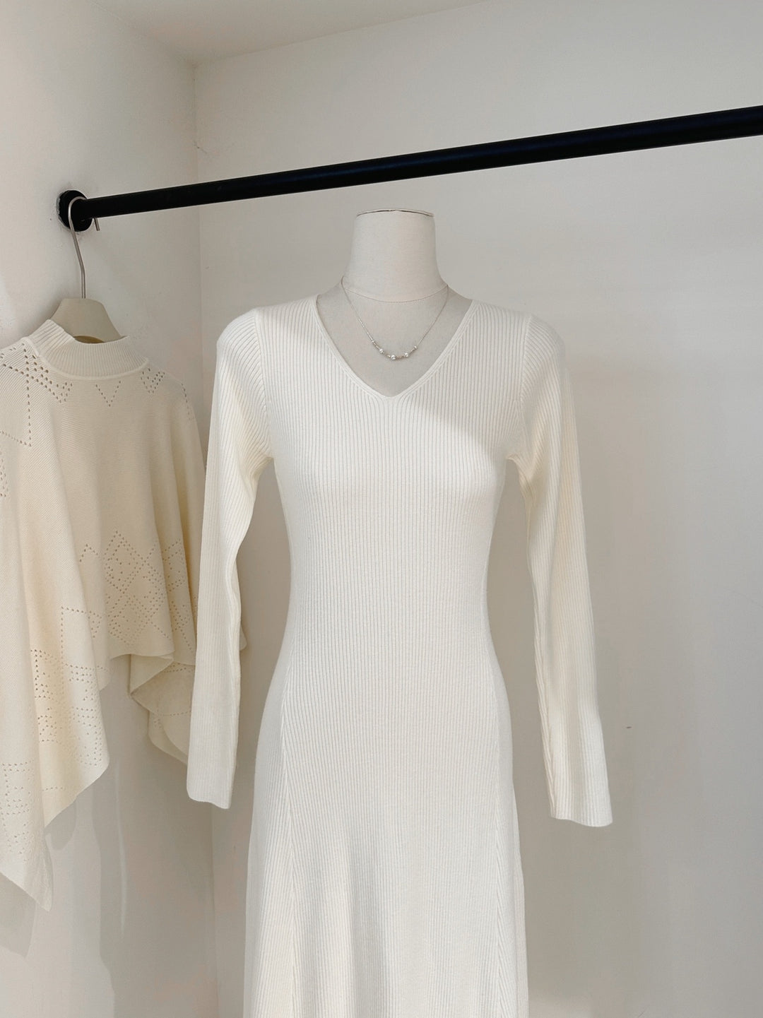 【set】ニットケープトップス×ロングニットワンピースセット Q9261