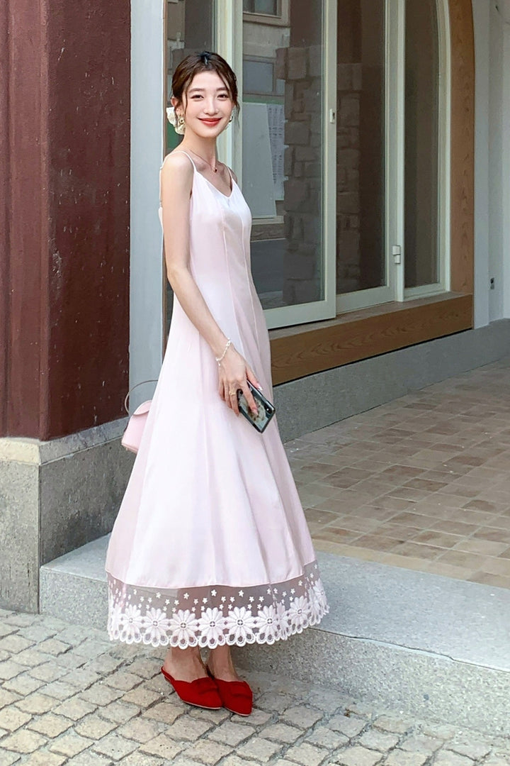 【dress】レースドッキングロングキャミワンピース Q8680