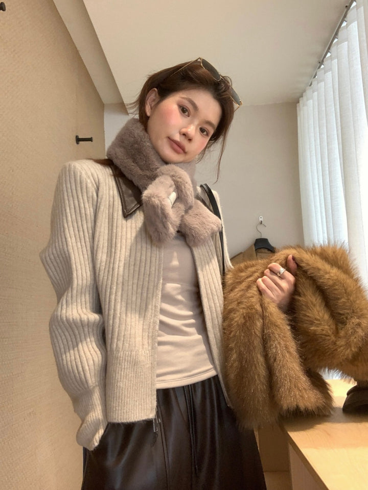 【outer】PUネックドッキングニットカーディガン Q9267