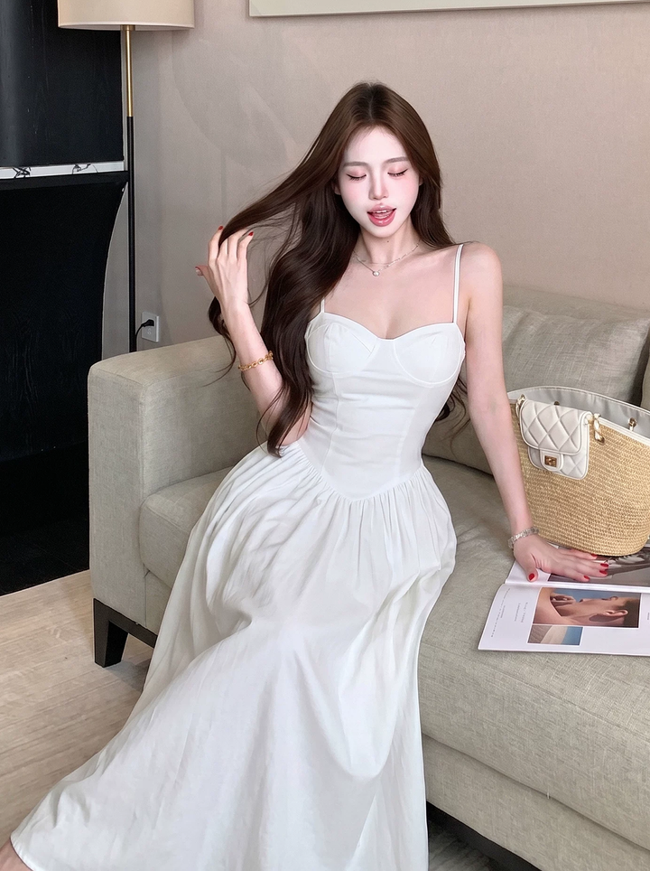 【dress】胸パット付きロングキャミワンピース Q8574