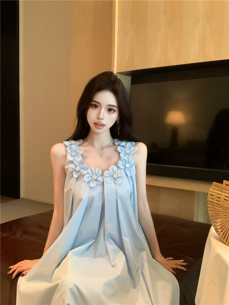 【dress】立体感フラワーロングキャミワンピース Q8570