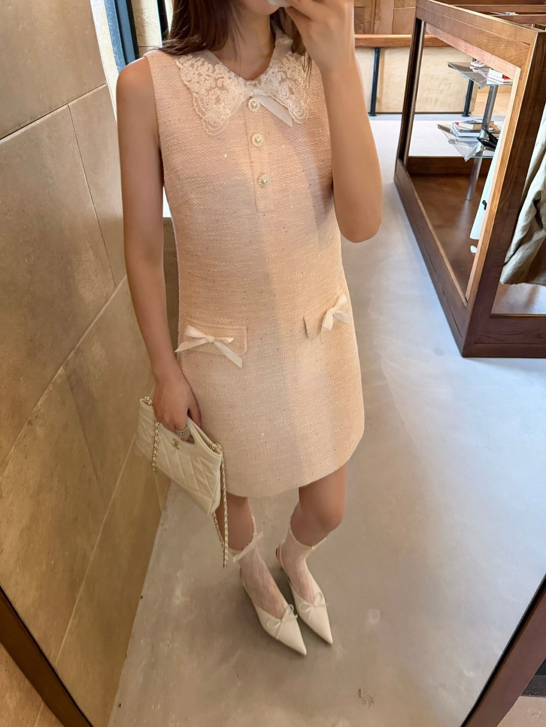 【dress】レースドッキングノースリーブワンピース Q8996