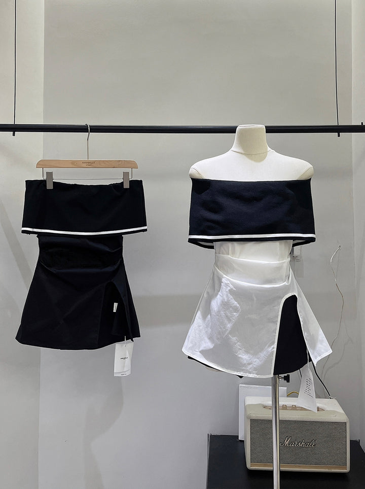【tops】オフショルダーニットドッキングトップス Q8698