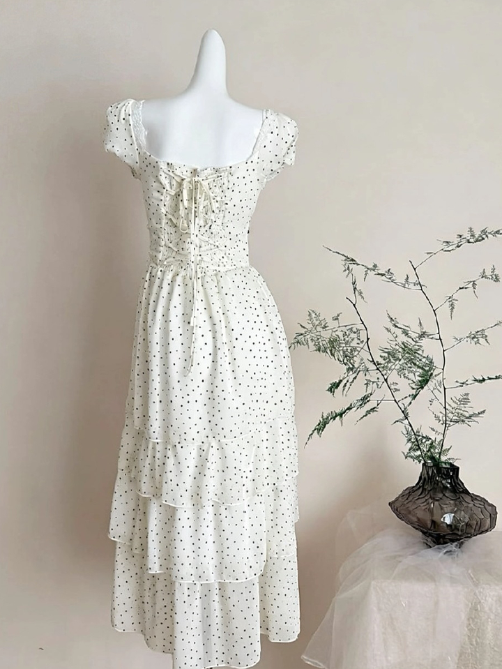 【dress】ドットビッグリボングティアードワンピース Q8540