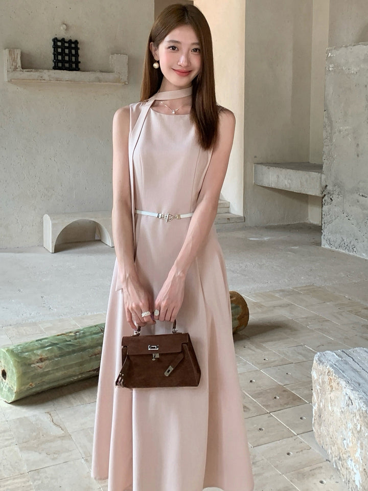 【dress】ベルト付きノースリーブロングワンピース Q8981