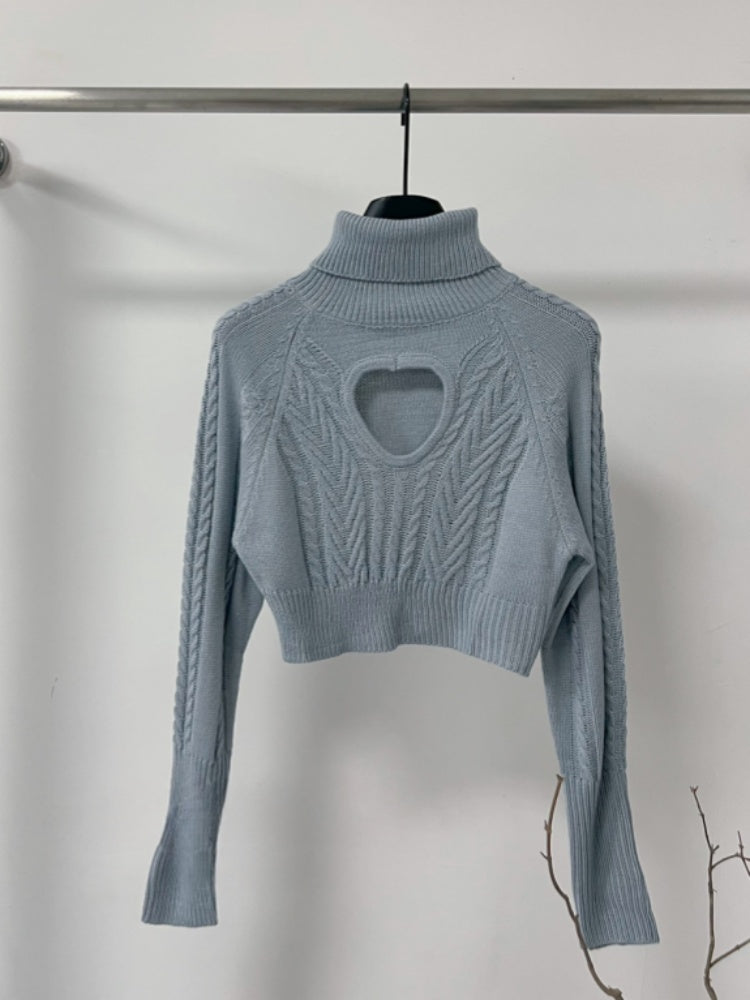 【tops】フロントカットハイネックニットトップス Q9338