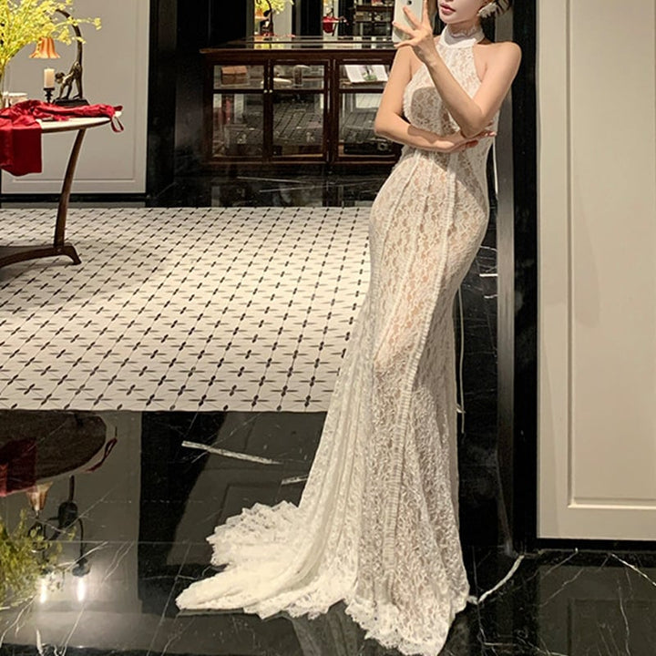 【dress】ホルターネックレースワンピース Q7582