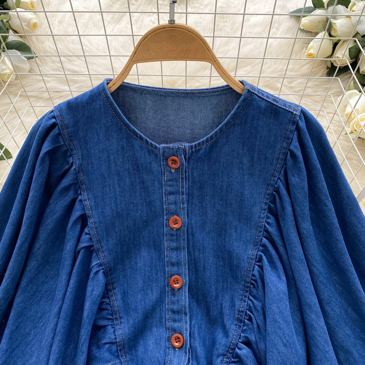 【tops】ランタンスリーブデニムシャツ　M29723