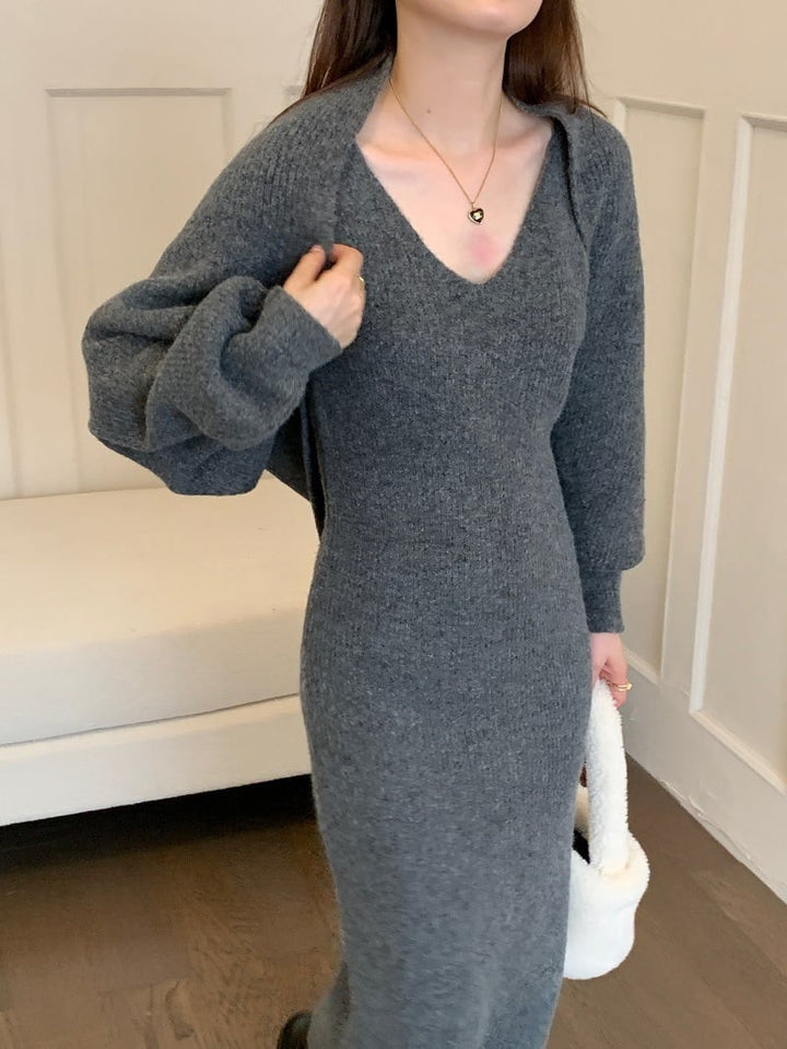 【set】ベストワンピース×ニットカーデセット　M26192