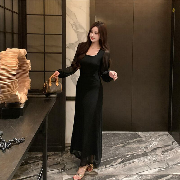 【dress】チュールドッキングロングワンピース Q7872