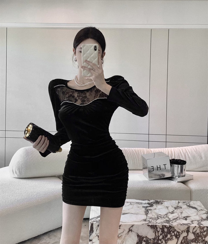 【dress】レース切り替えデートワンピース　M26639