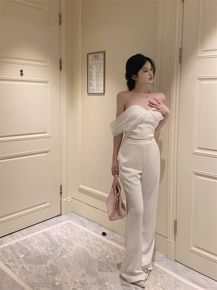 【set】オフショルダートップス×ストレートパンツセット　M23575