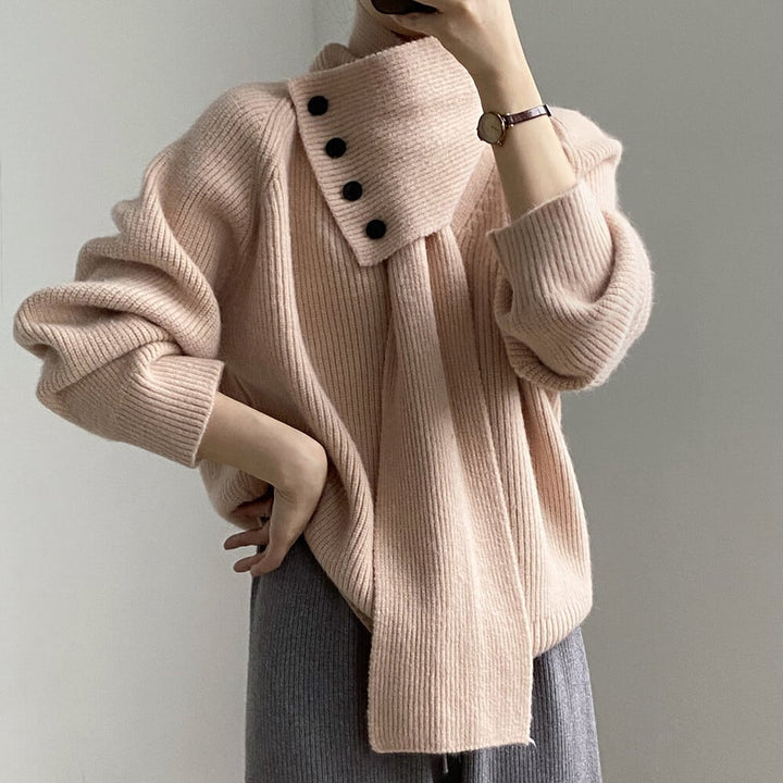 【tops】Vネックニットセーターマフラー付き　M28049