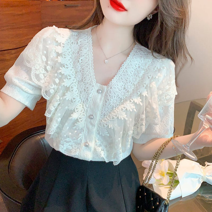 【tops】気質満点大人可愛いレースシャツトップス大活躍　M16952