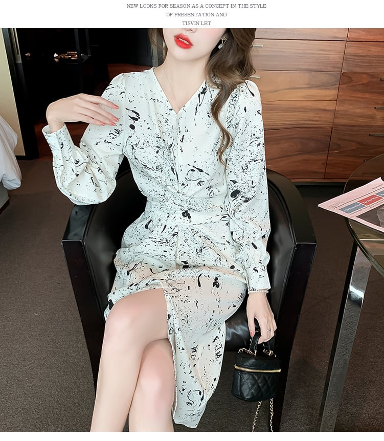 【dress】話題沸騰中 オシャレエレガントスリットワンピース　M16821