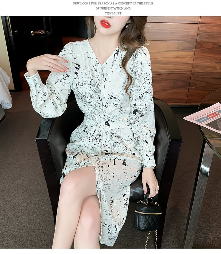 【dress】話題沸騰中 オシャレエレガントスリットワンピース　M16821