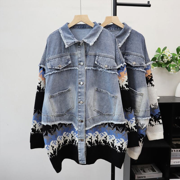 【outer】ニットドッキングデニムジャケット Q6992