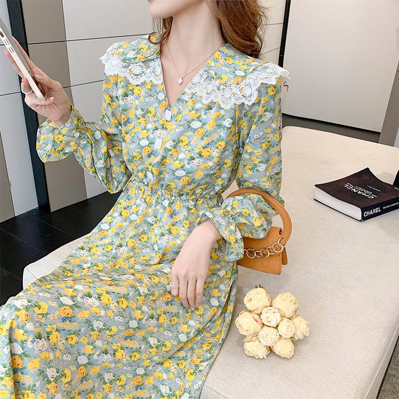 【dress】細身効果抜群♪スウィート花柄ワンピースオシャレ　M17017