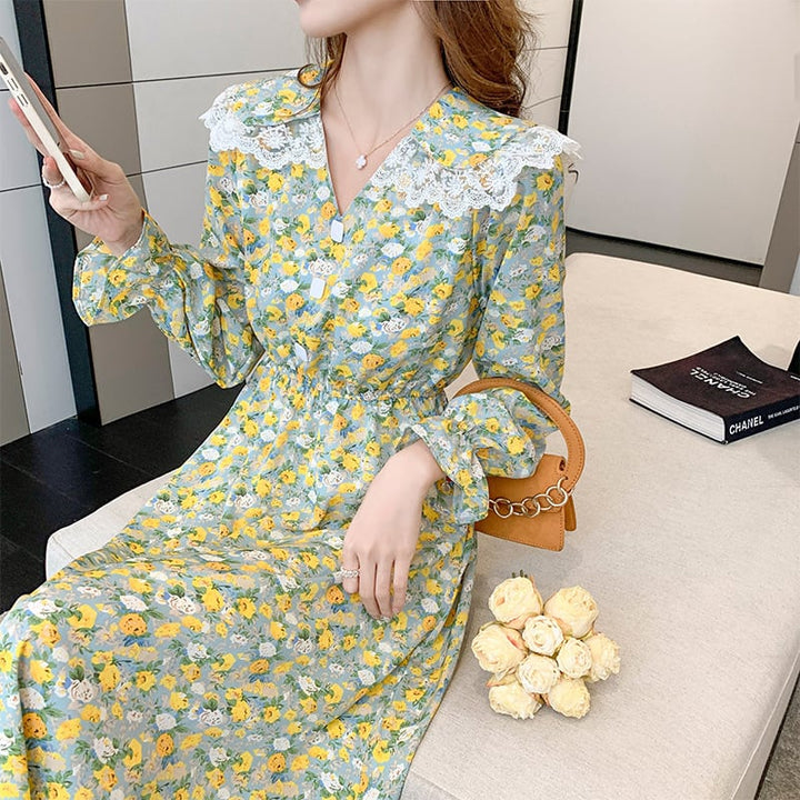 【dress】細身効果抜群♪スウィート花柄ワンピースオシャレ　M17017