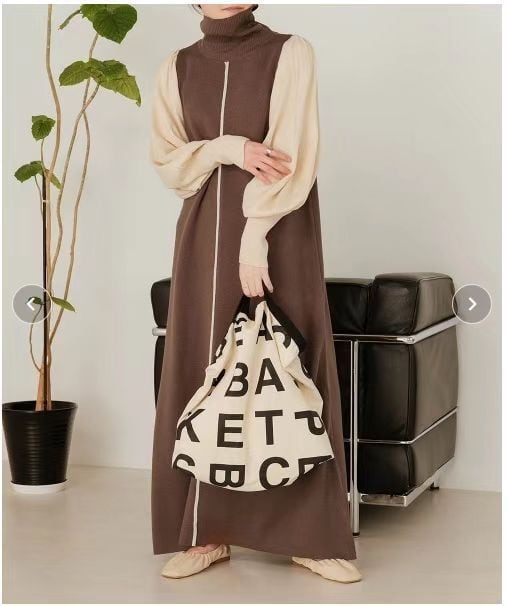 【dress】ニット切り替えワンピース　M26559