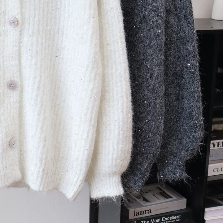 【outer】ファー付きニットカーディガン Q6991