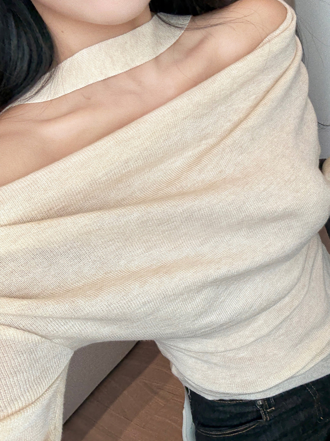 【tops】スカーフ付きニットトップス Q9217