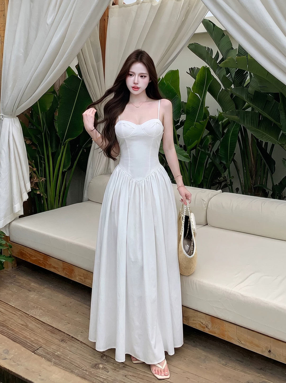 【dress】胸パット付きロングキャミワンピース Q8574