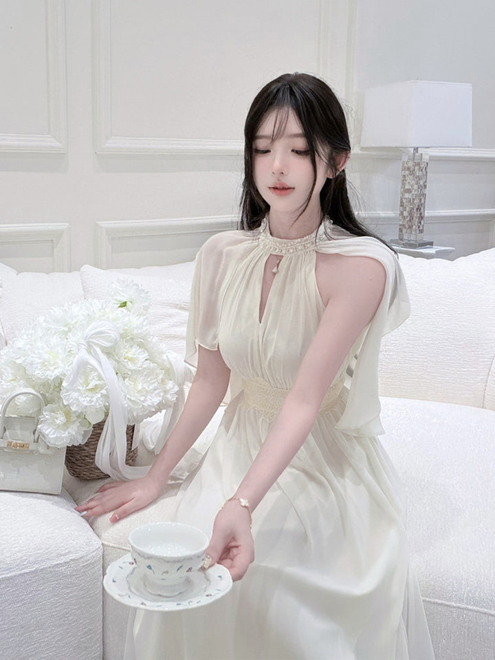 【dress】パール付きロングワンピース Q8684