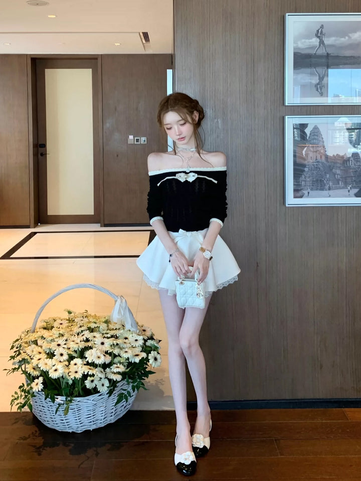 【tops】オフショルダーニットトップス Q9079