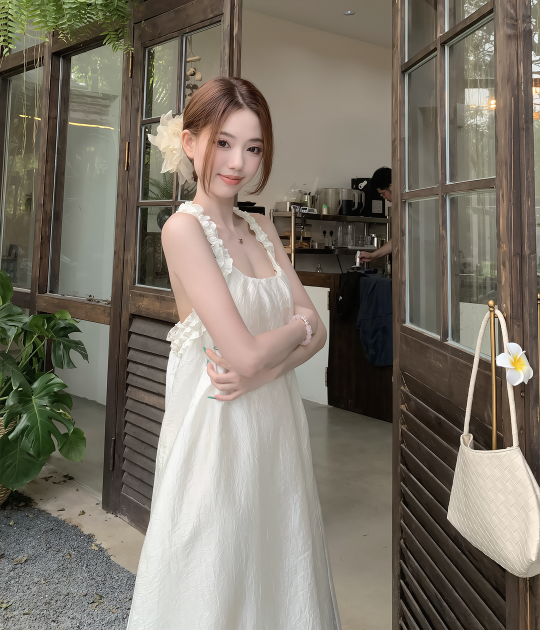 【dress】ノースリーブＴストラップバックロングワンピース Q8593