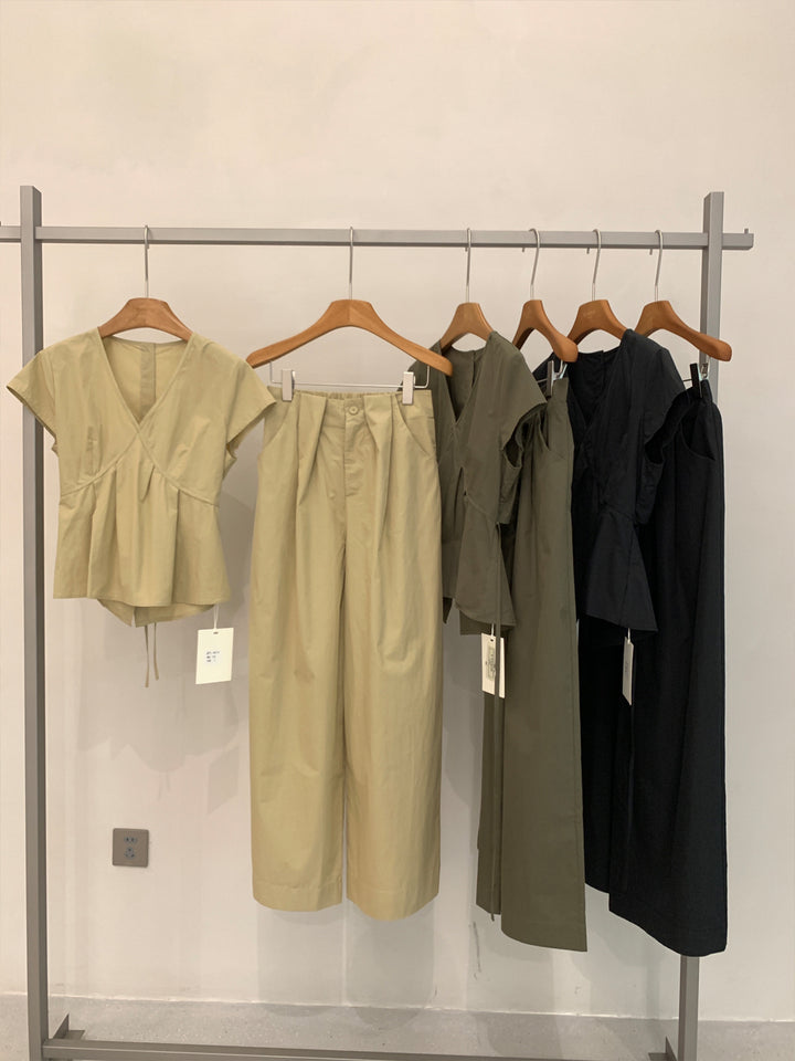 【set】バックオープントップス×ワイドパンツセット Q8652
