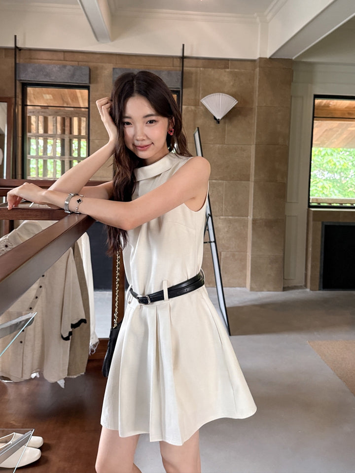 【dress】ベルト付きノースリーブミニワンピース Q8669