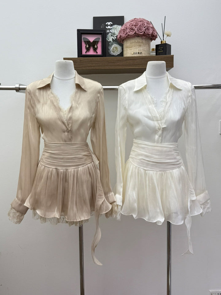 【set】レースドッキングトップス×ミニスカートセット Q9055