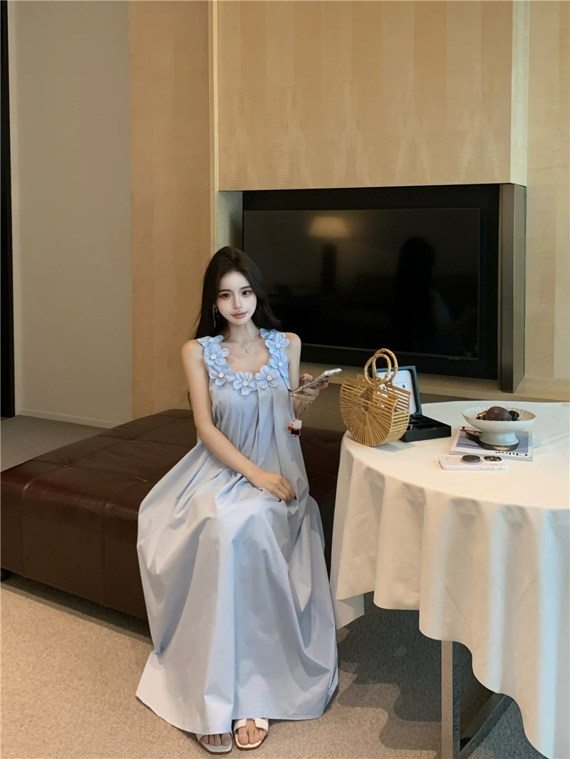【dress】立体感フラワーロングキャミワンピース Q8570