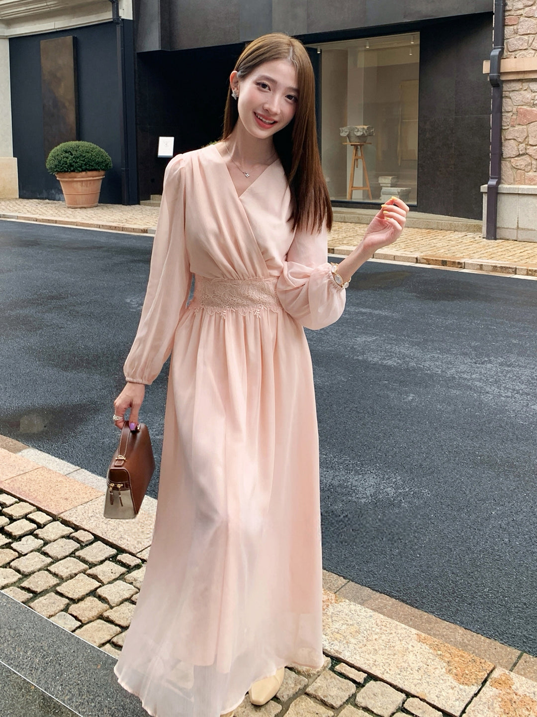 【dress】レースドッキングロングワンピース Q8932