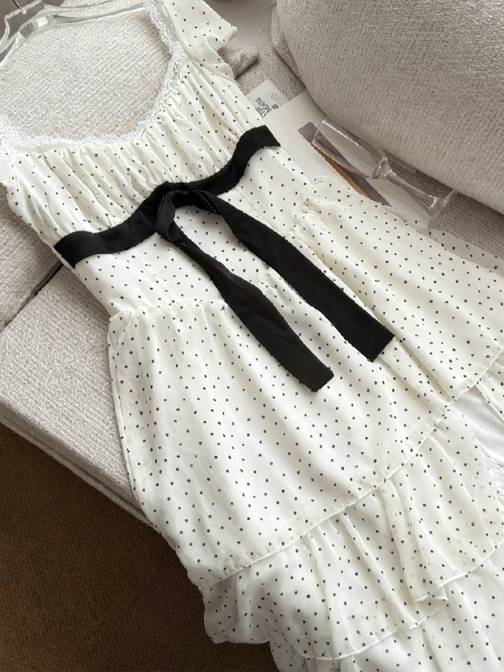 【dress】ドットビッグリボングティアードワンピース Q8540