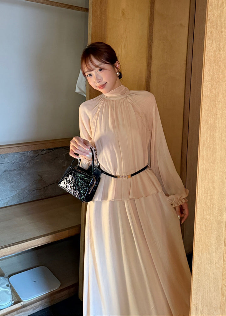【dress】ベルト付きバックリボンロングワンピース Q8984