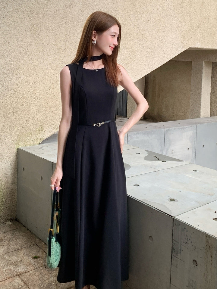 【dress】ベルト付きノースリーブロングワンピース Q8981