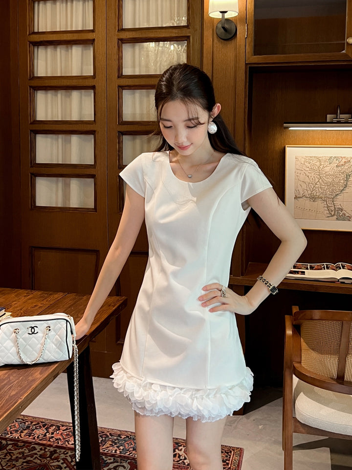 【dress】バックオーポンギャザーフリルミニワンピース Q8665