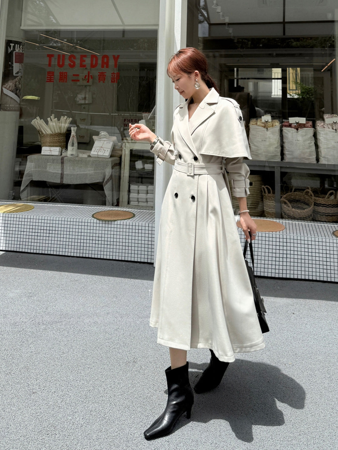 【outer】2色展開ベルト付きロングコート Q8978