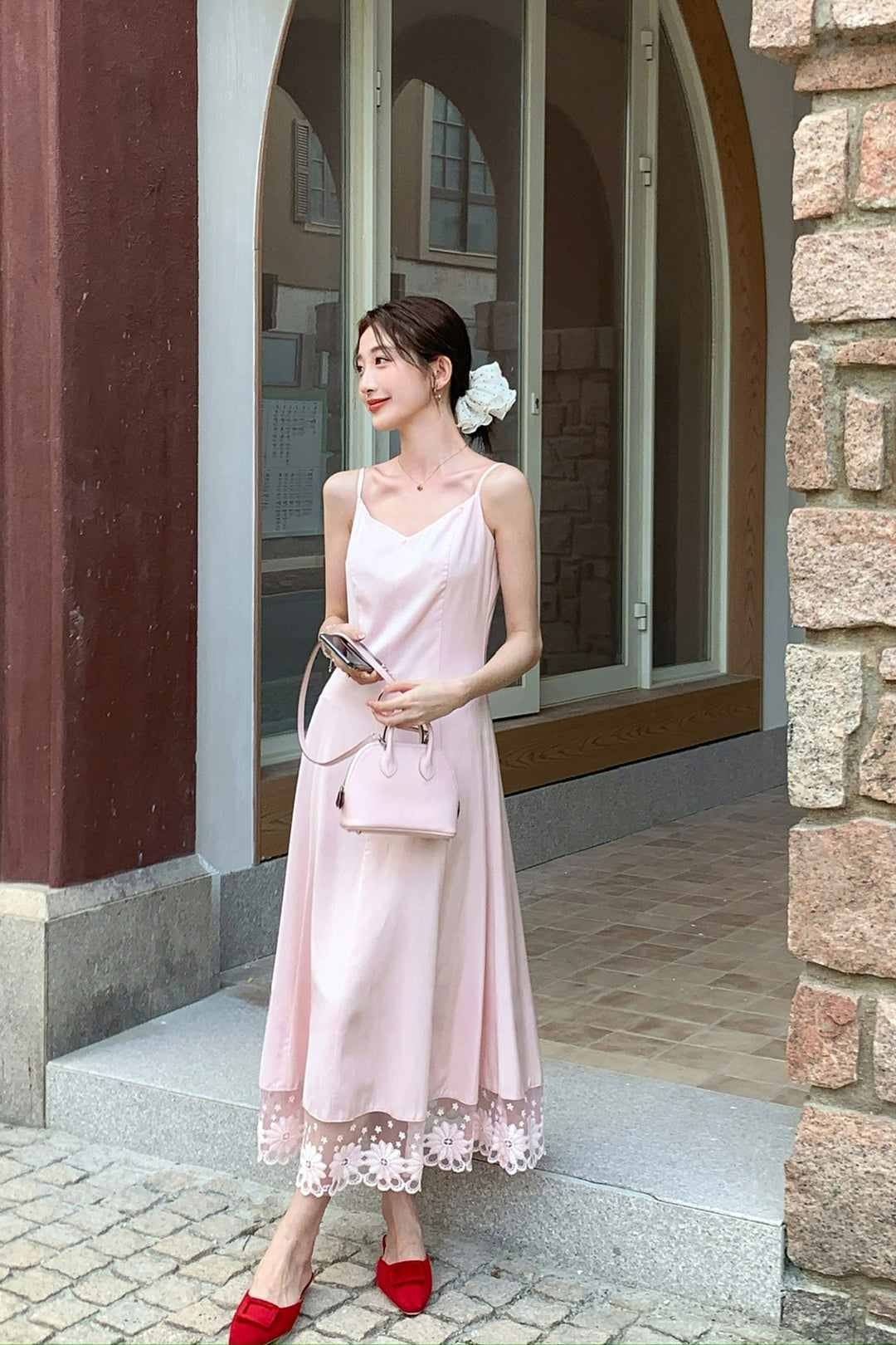 【dress】レースドッキングロングキャミワンピース Q8680