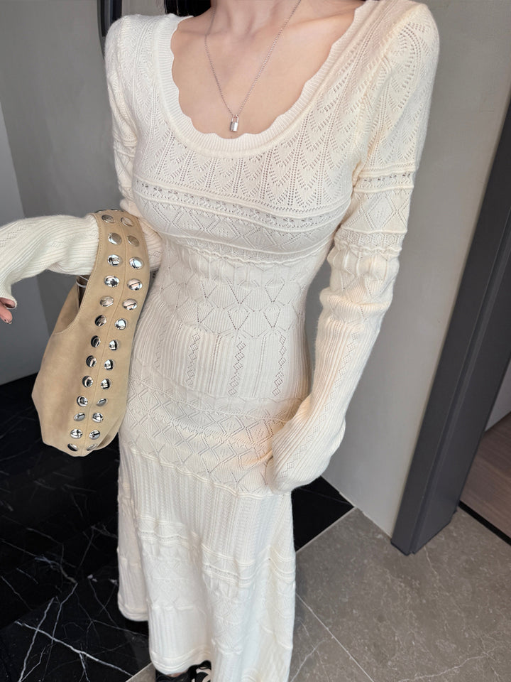 【dress】ロングアイレットニットワンピース Q9189