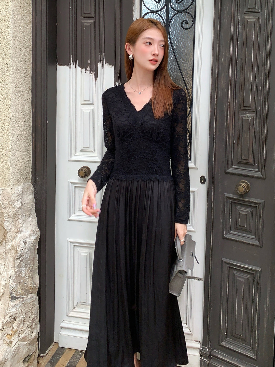 【dress】レースドッキングロングワンピース Q9109