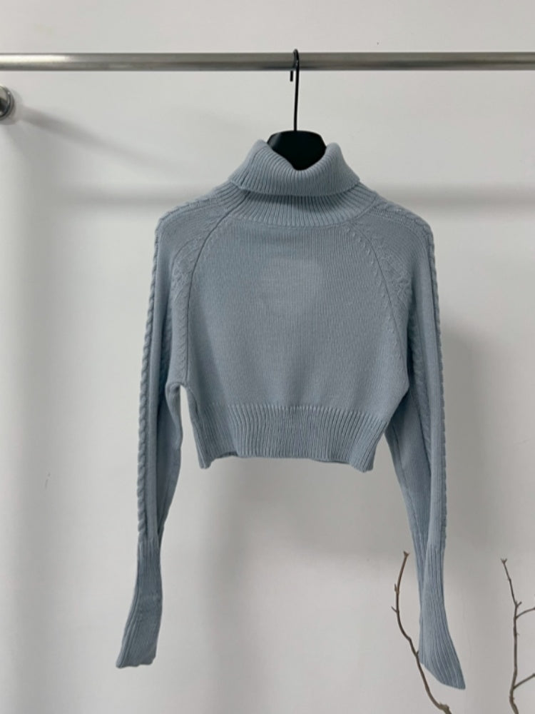 【tops】フロントカットハイネックニットトップス Q9338