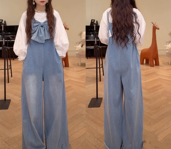 【bottoms】リボン付きデニムサロペット　N2979