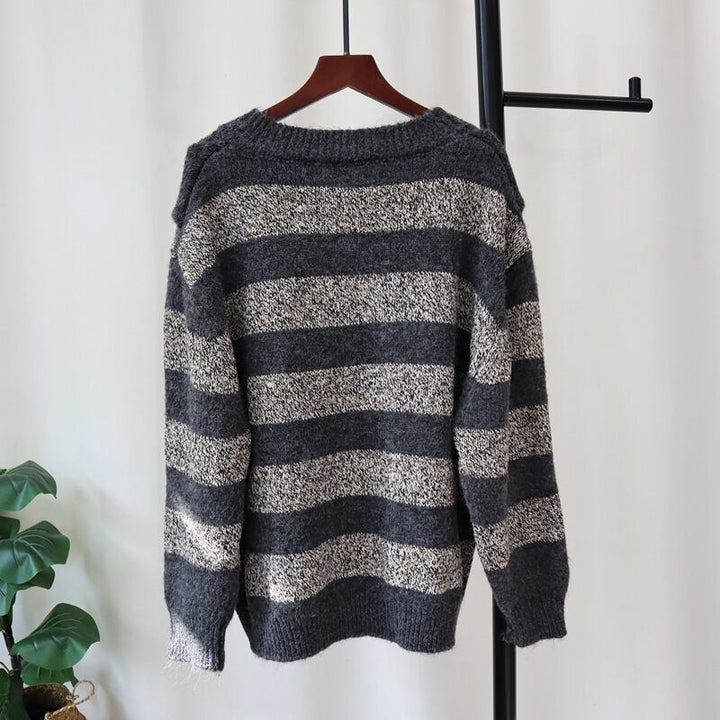 【tops】切り替えボーダー柄ニットセーター　M27831