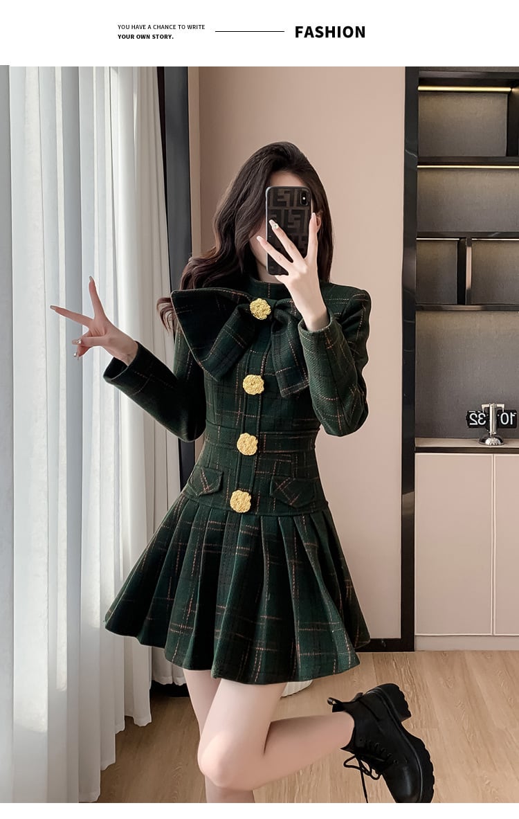 【dress】リボン付きラシャ生地ワンピース　M26550