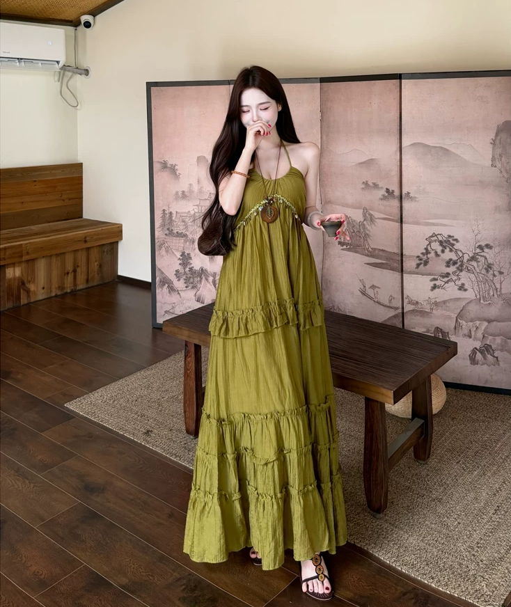 【dress】ホルターネックロングワンピース Q8534