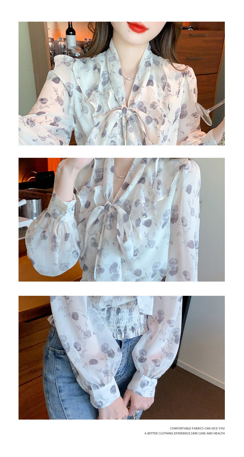 【tops】リボン付きブラウス　M29388